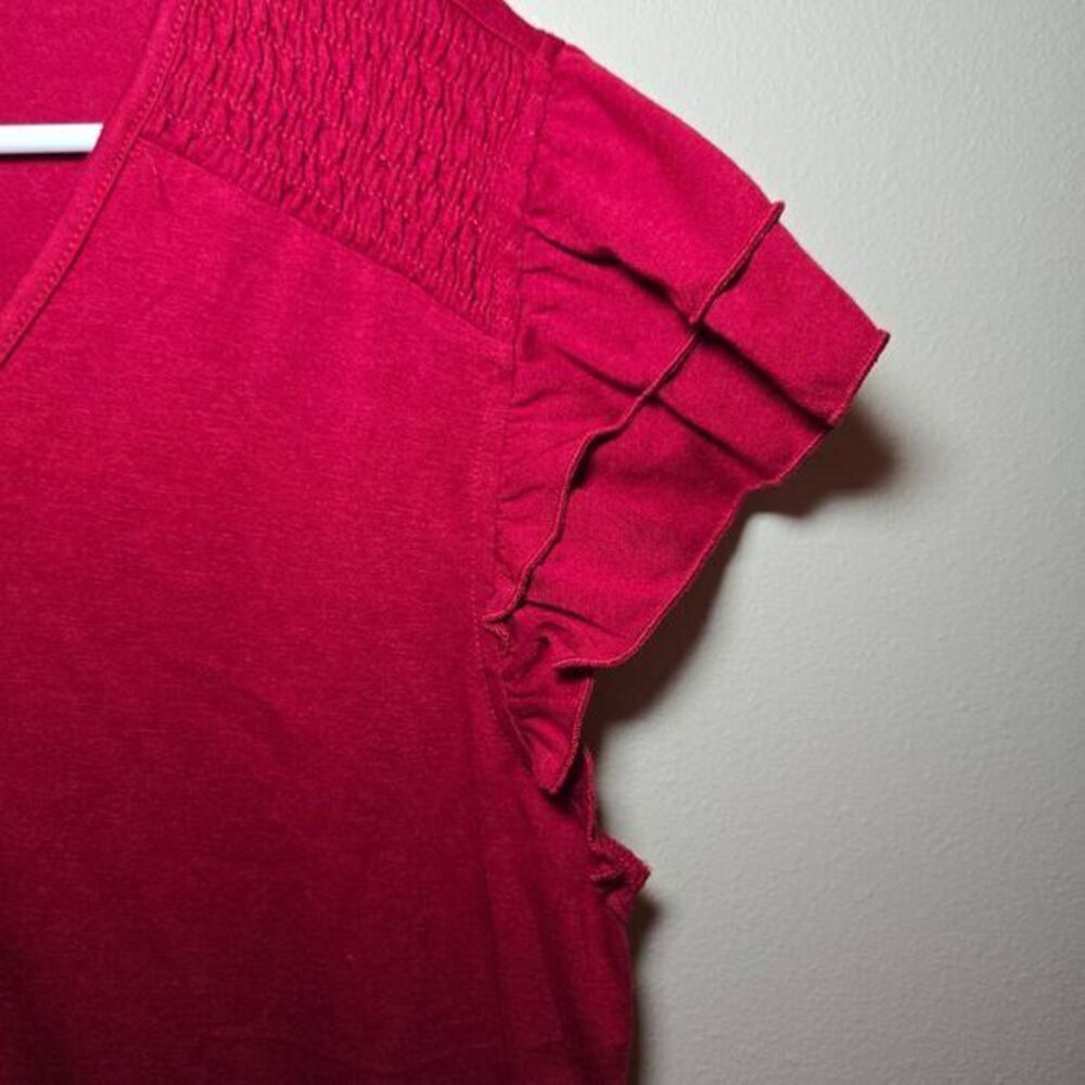 Pretty Fashion Red Ruffle Sleeve V-Neck Top Casual Summer Blouse- Size‎ Large - Picture 5 of 9